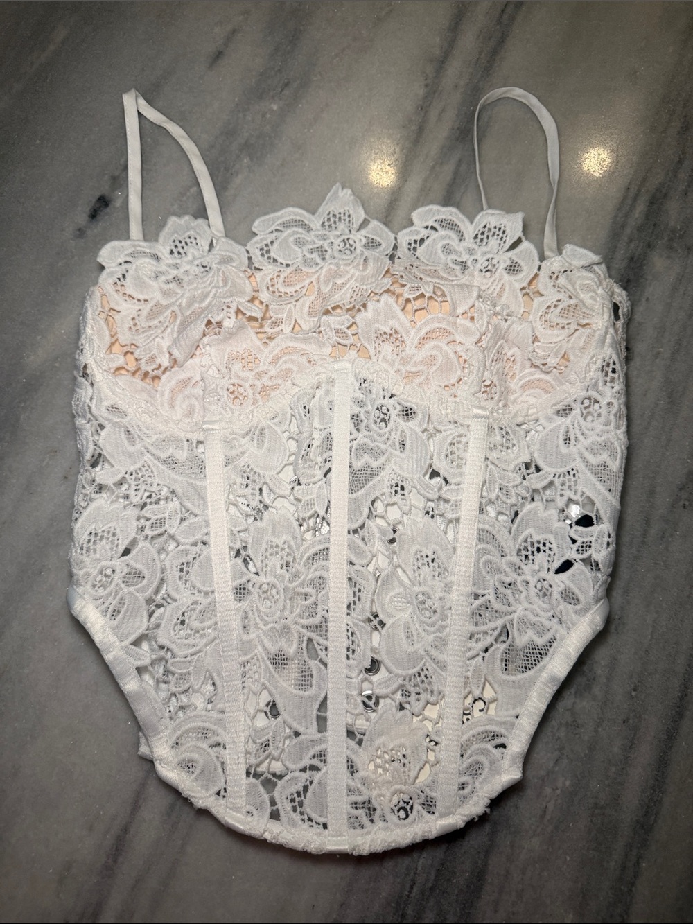 Commense White Floral Lace Bustier Camisole